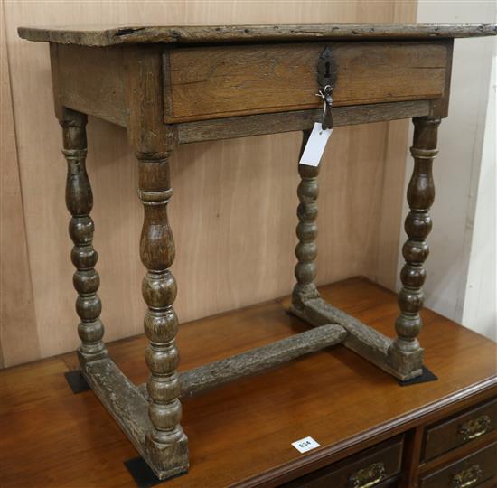 A small late 17th century oak side table, W.70cm